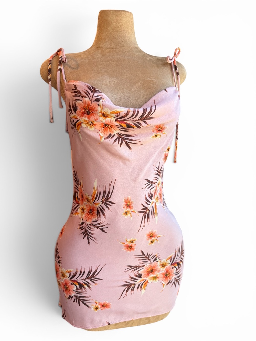 LPA Cowl Mini Slip Dress Tropic Bouquet Pink Floral Satin. - Picture 11 of 11